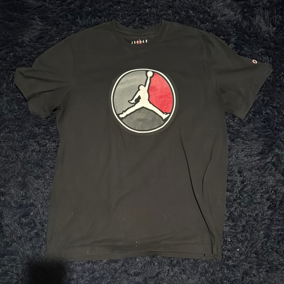 Jordan Black T-Shirt with Red and Gray Logo - Picture 1 of 4